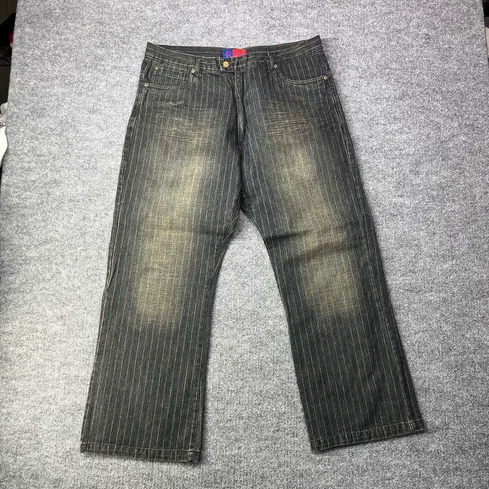 VTG Deadstock Y2K Super S Jeans Men's Denim Hickory Pinstripe Straight - 37X28.5